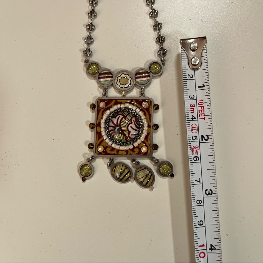 VGUVC Yoolles Estate Multicolor Silver Pendant Necklace w/Gold & Red Accents - Picture 11 of 15